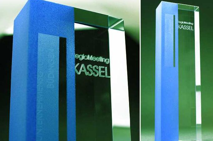 Onkel eller Mister Ejendomsret spansk Glassystem - 3D Glas Lasergravur besondere Werbegeschenke